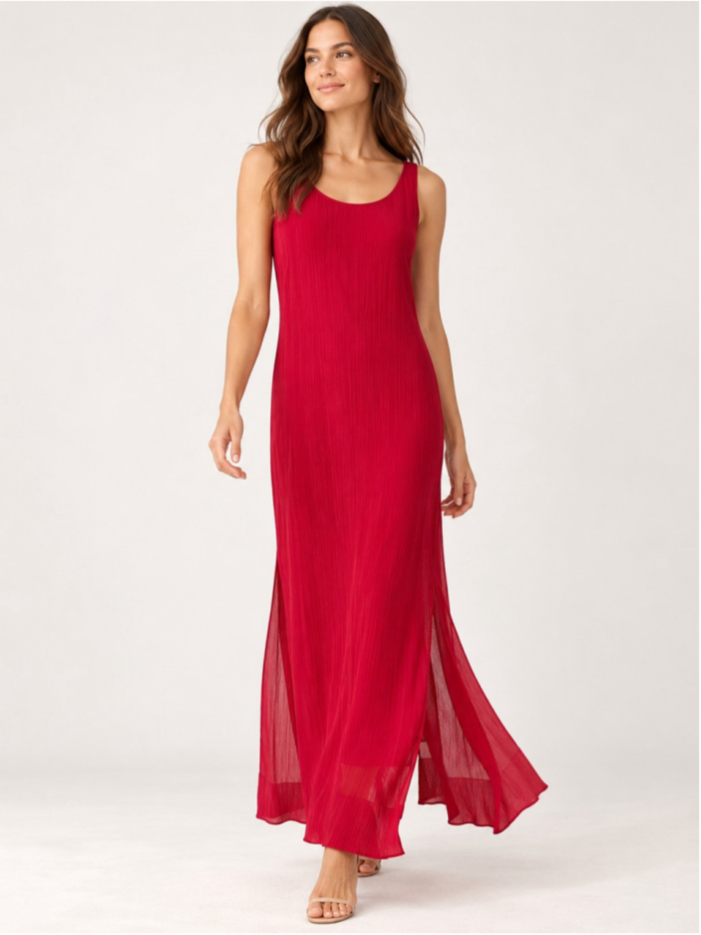 Vintage 90s Amanda Smith Pure Silk Red Layered Maxi Dress NWT M Crinkle